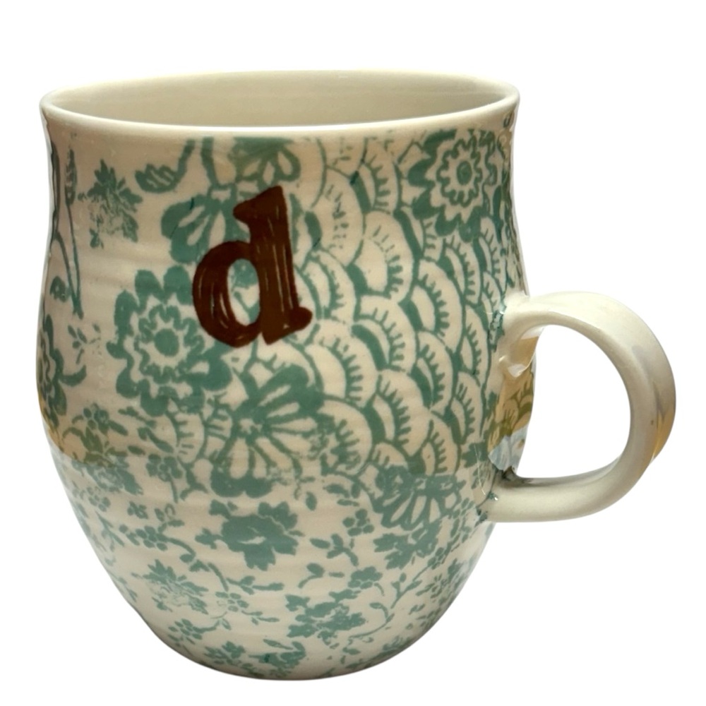 Anthropologie Ceramic Floral Monogram "d" Mug